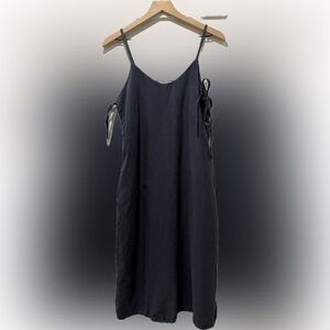 Amour Vert Linen Blend Tie Strap Dress Navy Blue Size Small USA